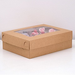 Коробка на 12 капкейков со съемной крышкой и окном Крафт