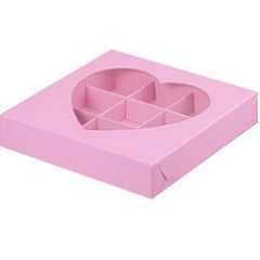 Упаковка для конфет на 9 шт с окном сердце Розовое