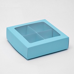 Коробка для конфет 4 шт с окном Голубая 12.5 х 12.5 х 3.5 см
