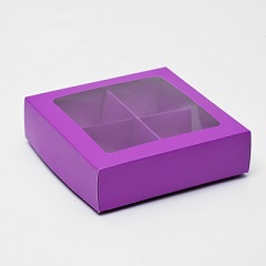 Коробка для конфет 4 шт с окном Фиолетовая