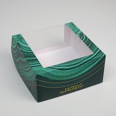 Коробка для торта 23х23х11 см с окном Малахит