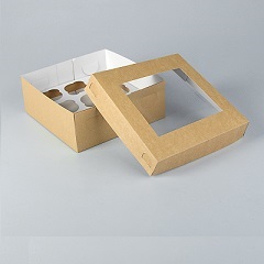 Коробка на 9 капкейков съемная крышка с окном Крафт