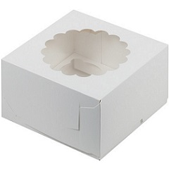 Коробка на 4 капкейка с окном Белая