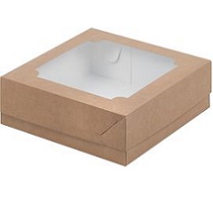 Коробка для зефира и печенья с окошком крафт 20х20х7 см