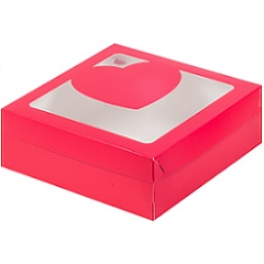 Коробка для зефира и печенья с окошком Красная 20х20х7 см