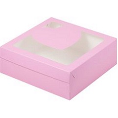 Коробка для зефира и печенья с окошком Розовая 20х20х7 см