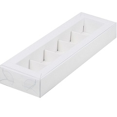 Коробка на 5 конфет Белая с прозрачной крышкой 23.5*7*3 см