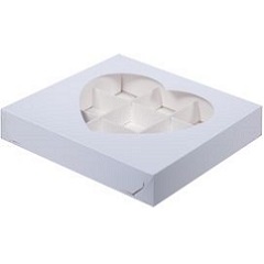 Упаковка для конфет на 9 шт с окном сердце Белое 15.5*15.5*3.0 см.