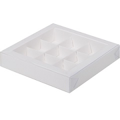 Коробка на 9 конфет Белая с прозрачной крышкой 15.5х15.5х3 см