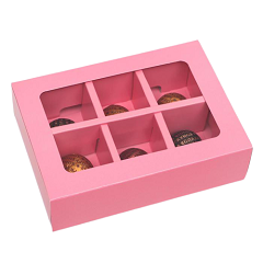 Коробка на 6 конфет розовая 13,7х9,85х3,86 см