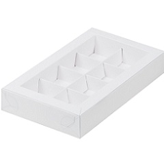 Коробка на 8 конфет Белая с прозрачной крышкой