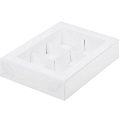 Коробка на 6 конфет Белая с прозрачной крышкой