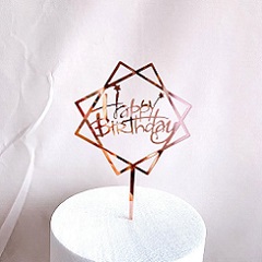 Топпер "Happy Birthday" квадрат розовое золото