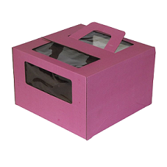 Коробка для торта 26х26х20 см с окном и ручкой Розовый