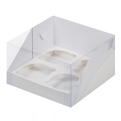 Коробка на 4 капкейка с прозрачной крышкой Белая