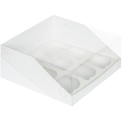 Коробка на 9 капкейков с прозрачной крышкой Белая