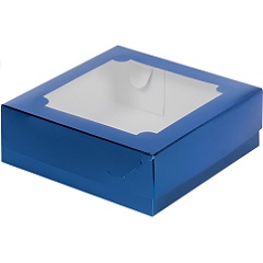 Коробка для зефира и печенья с окошком синяя 20х20х7 см