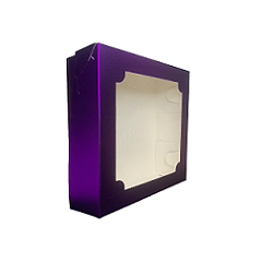 Коробка для зефира и печенья с окошком фиолетовая 20х20х7 см